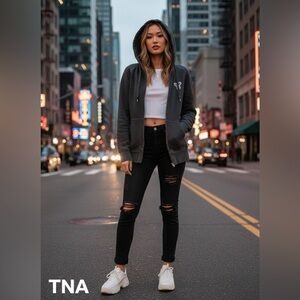 TNA Charcoal Gray Hoodie Full Zip Sweater size Large